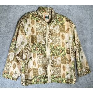 EVR Vintage Silk Abstract Tropical Earth-Tone Jacket Women's‎ Large Lightweight